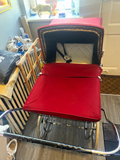 Red & Black Teddy Bear Theme Pram with Carrycot, Hood/Canopy, Rubber Tyres