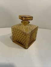 Vintage, Amber Square Diamond Point Decanter With Glass Stopper Japan 1960S Mcm