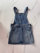 PRADA Denim Overalls Mini Dress Blue S Leather Logo Patch Fashion
