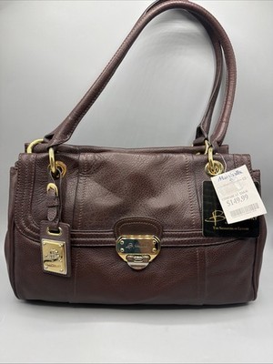B. Makowsky  ''Orchard'' Brown Brandy Leather Medium Flap Satchel  Bag Purse
