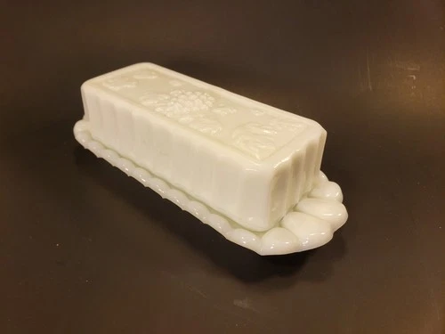 Vintage Westmoreland Paneled Grape White Milk Glass Covered Butter Dish
