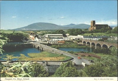 Newport Co. Mayo Irland Vintage Postkarte John Hinde Original Flussbrücken