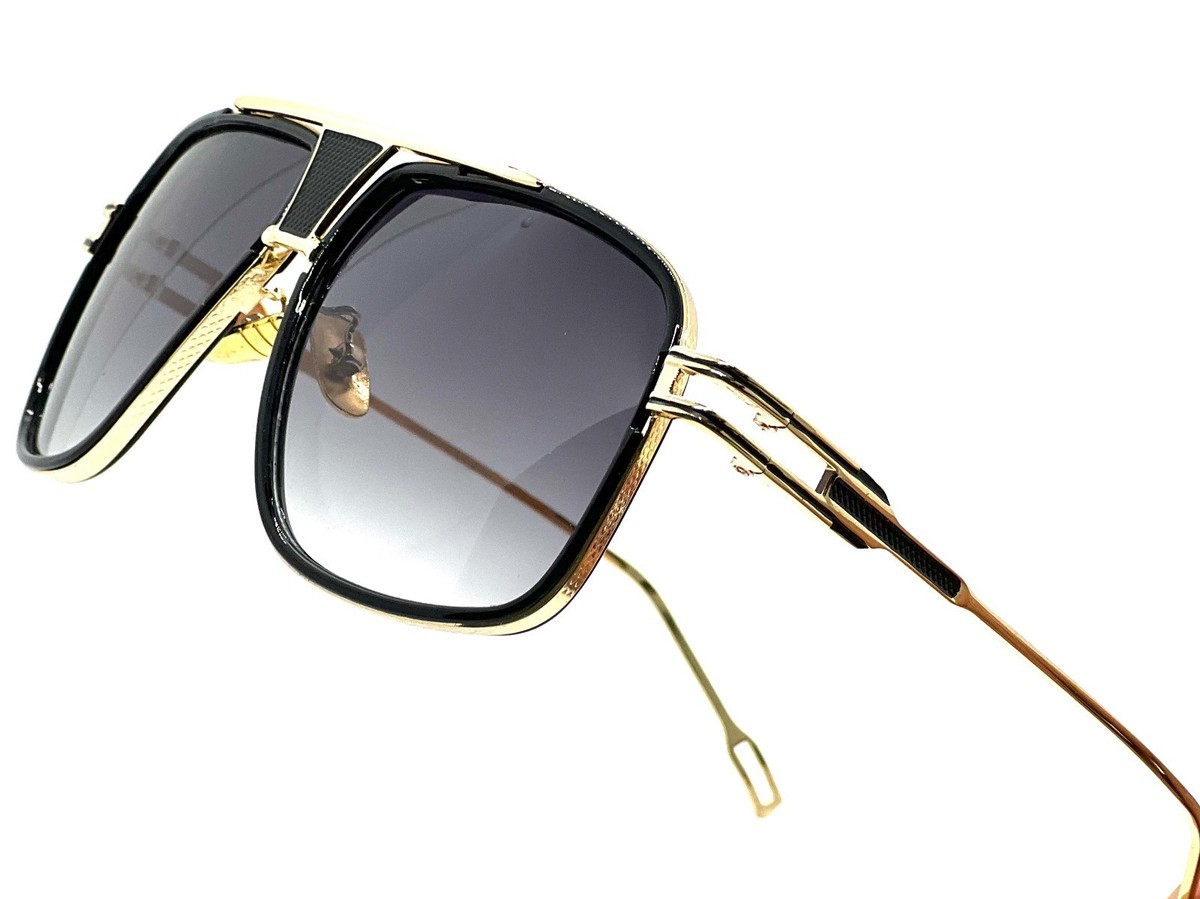 Junsika Square Aviator Sunglasses - Gold Frame, Gradient 