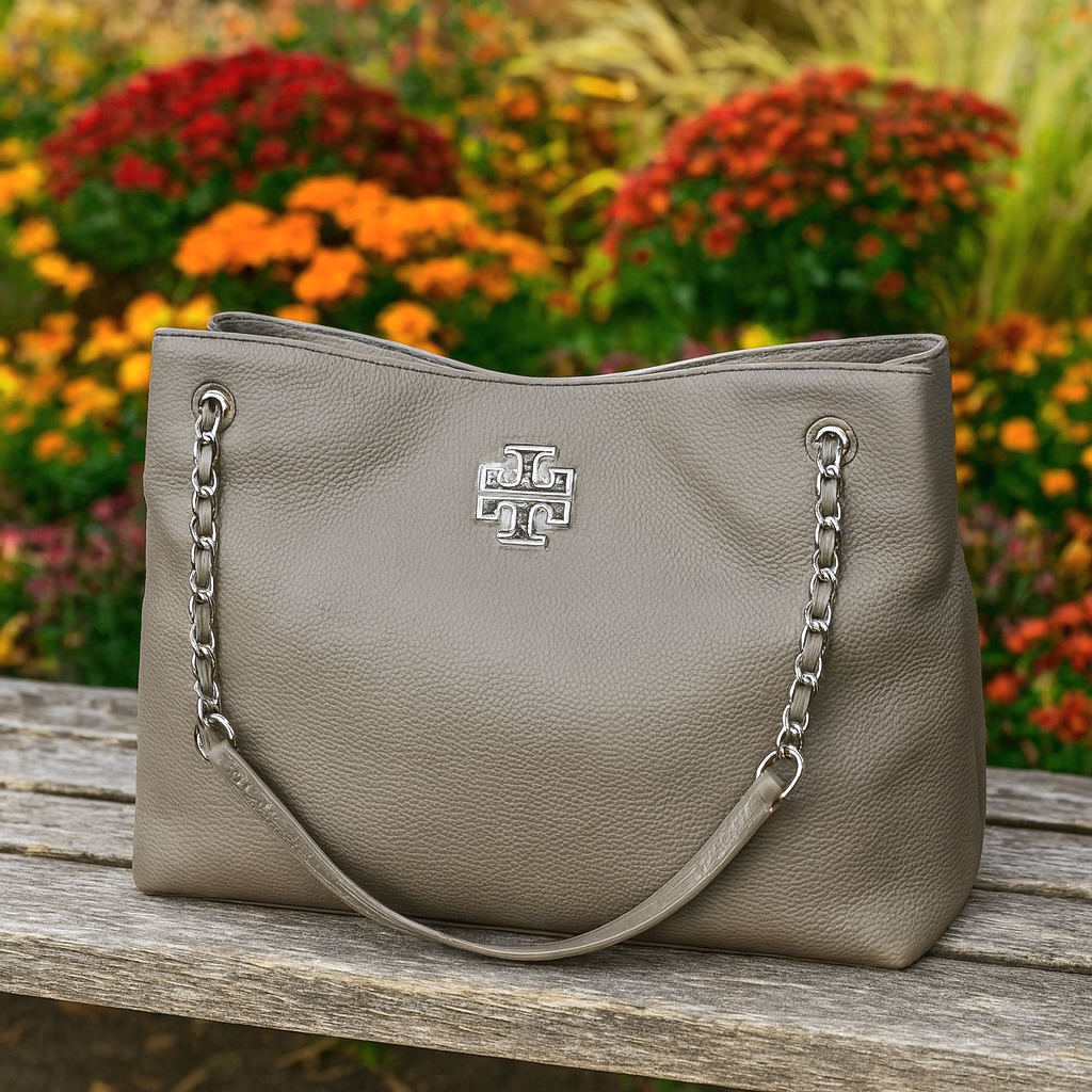 NEW Tory Burch Britten French Gray Leather Triple Compartment