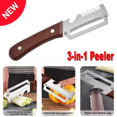 3-in-1 Serrated Peeling Knife Premium Vegetable Peeler With Wooden Handle 2026