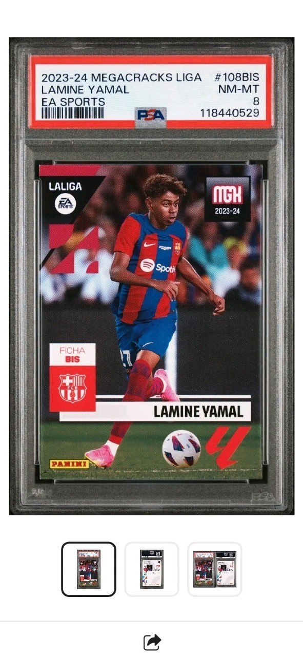 2023-24 PANINI MEGACRACKS LALIGA EA SPORTS #108BIS LAMINE YAMAL ROOKIE RC PSA 8