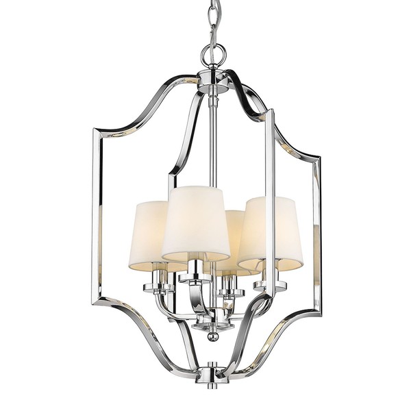 HäNgeleuchte Chrom Weiß 46 Cm Breit Stoff Metall Kristall E14 HäNgelampe-image