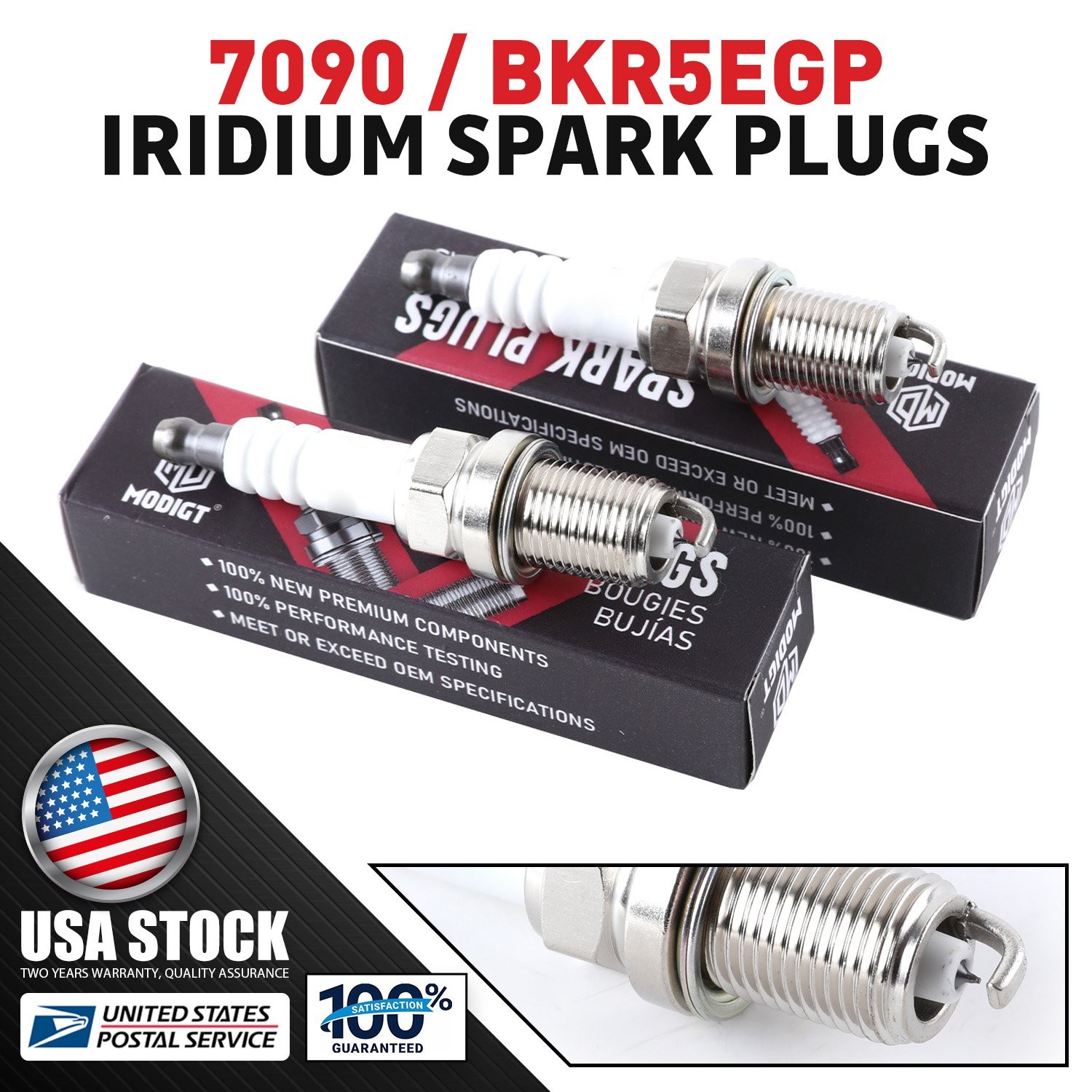 For NGK 7090 Premium Iridium Spark Plugs BKR5EGP - Set of 2Pcs - OEM Quality