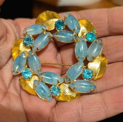 Frosted Blue Moon Style Cabochon  Stones brooch