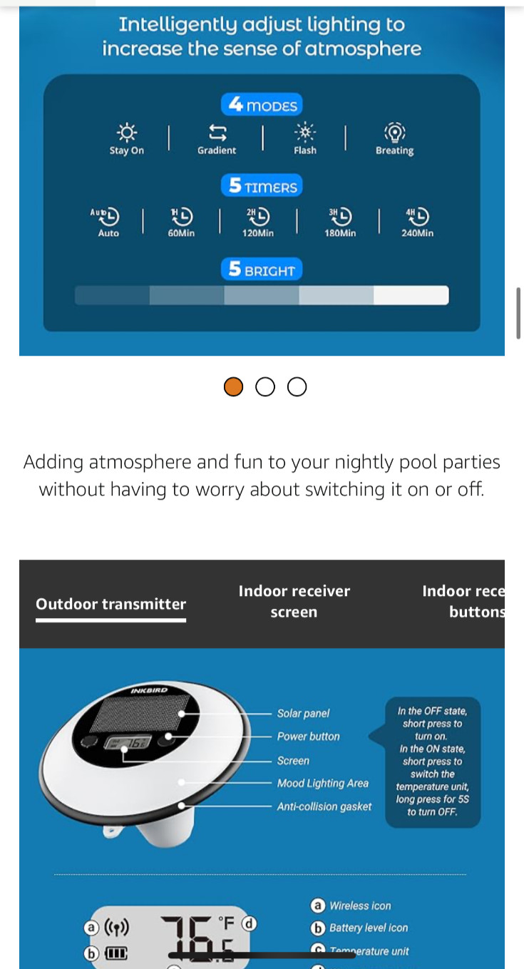 INKBIRD IBS-P05R Solar Powered Wireless Pool Thermometer with Ambient Light | Di