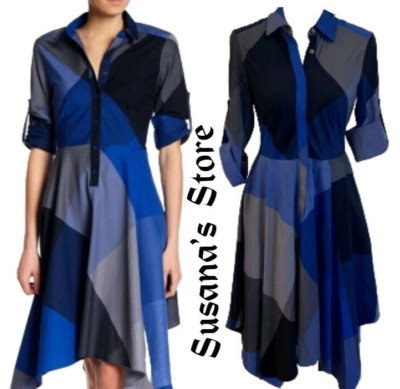 NWT BCBG MAXAZRIA SIZE XS Beatrice Geometric Handkerchief-hem Shirt Dress  $198