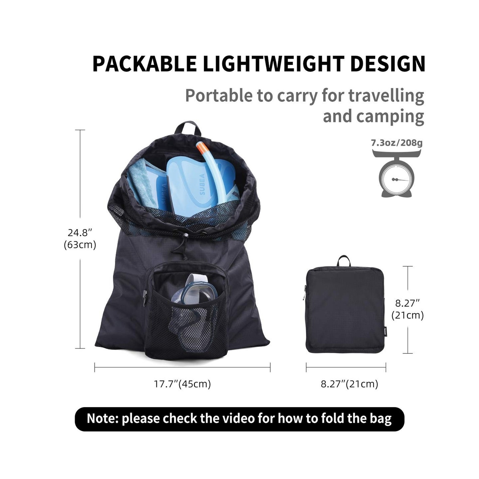 Packable Swim Bag, Mesh Swim Drawstring Backpack with 35L Upgraded ... Fast Ship