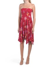Express Women's Size Large Strapless Casual Handkerchief Dress Red Floral $69