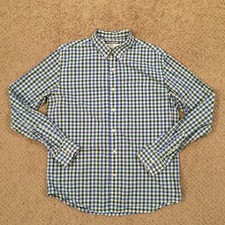 Old Navy Shirt Men's Large Slim Blue Green Check Long Sleeve Button Up