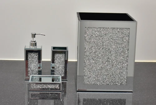 Crushed Diamond Bathroom Set Soap Dispenser Toothbrush Holder Soap Holder & Bin