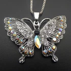 Fashion AB Clear Crystal Butterfly Pendant Long Sweater Necklace