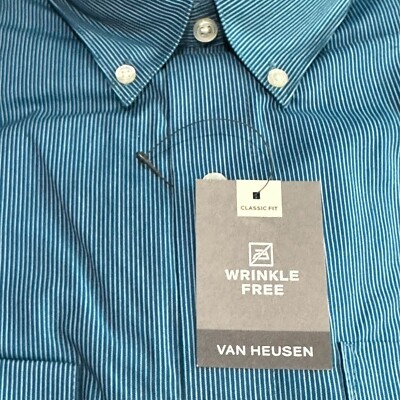 Van Heusen Men's Classic Fit Wrinkle-Free Dress Shirt Size S Teal
