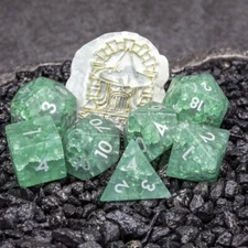Sage's Kaleidoscopes Green/Mica Cracked Glass Frosted Finish Polyhedral Dice Set