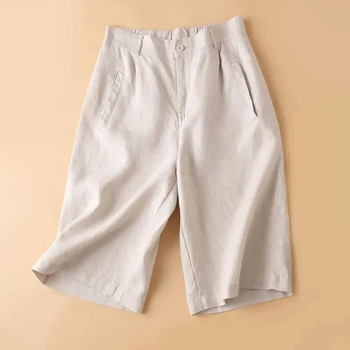 Lange Damenshorts Baumwolle Leinen knielang mit Taschen leichte lose Hose - Bild 2 von 22