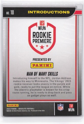 2023 Panini Absolute Jordan Addison Introductions #10 - Picture 2 of 2