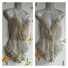 Vintage Teddy  Ivory Lace Pin up Lingerie Playsuit Bodysuit