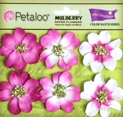 CAMELIA LOVE POTION PINK - 45mm Across - 6 Mulberry Paper Flowers Mix Petaloo Jb