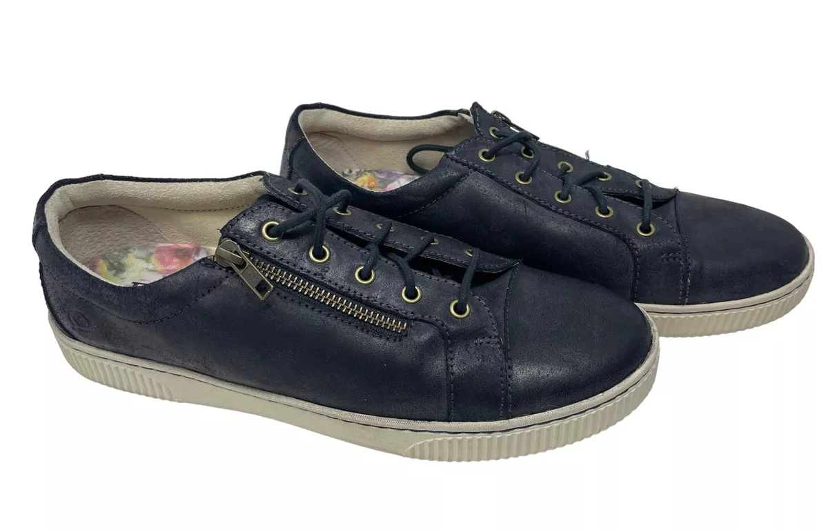 Born Tamara Leather Blue Lace Up Zip Accent Sneaker Shoes D88036