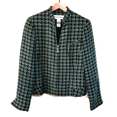 Vintage Y2K Rena Rowan Tweed Zip Cropped Jacket Size 6