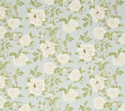 Sanderson Gardinenstoff 'PEONY TREE - DUCK EGG/CREME' 2,2 METER - 100% BAUMWOLLE
