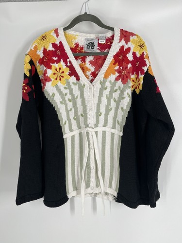 STORY BOOK KNITS women's button up sweater cardigan size 1X floral long sleeve - Picture 2 of 15
