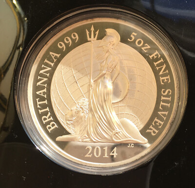 2014 SILVER PROOF GREAT BRITAIN 10 POUNDS BRITANNIA 5 OZ w