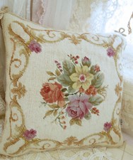 14" Vintage Needlepoint Floral Pillow Cover Elegant Design Home Decor