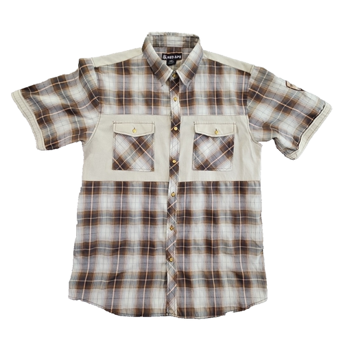 Red Ape Men's 3XL Brown Button-Front Short Sleeve Shirt Gold Buttons EUC ANC