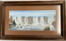 Willamette Falls Scene Watercolor Painting Solid Oak Frame Signed Robert Ficarra