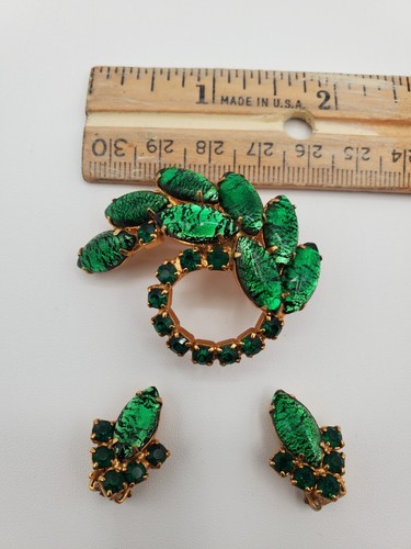 Vintage Juliana smaragdgrün Brosche & Clip Ohrring Set - Bild 2 von 3