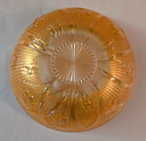 Vintage marigold carnival glass bowl Jeannette Glass Co Iris & Herringbone