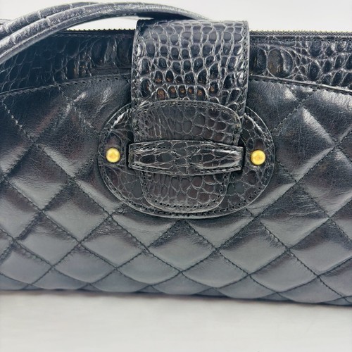 Brahmin Quilted & Black Croc Embossed Leather Shoulder Bag Y2K Chic Quiet Luxury - Picture 3 of 21