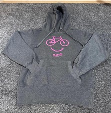 Ladies Plain Lazy Grey Hoodie Pink Bicycle Smile Print Kangaroo Pocket UK 14