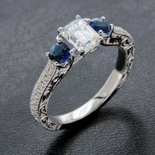 Wedding Ring 14K White Gold Over Lab Created Diamond Wedding Emerald Cut Ring