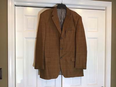 #ad Mazzoni Men#x27;s 44L Brown Classic Windowpane Blazer Lined polyester Acedemia $22.99