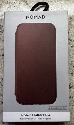 NIB Nomad Modern Leather Folio Iphone Case 6.7'' w/ Magsafe Rustic Brown Leather