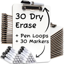 Dry Erase Clipboard 30pc Set with White Board Markers  Small White Board D...