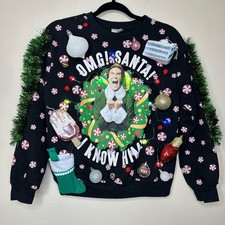 Ugly Christmas Sweater Buddy the Elf LIGHTS UP Tinsel Party Winner Kids Large
