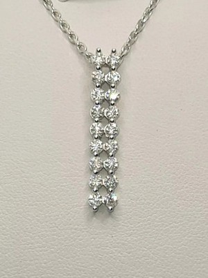 0.50Ct Round Cut Real Moissanite Bar Pendant 14K White Gold Plated Free Chain
