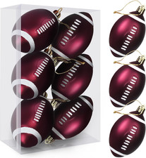 6PCS Football Christmas Ornaments Set - Sports Theme Tree Decorations Balls, Han
