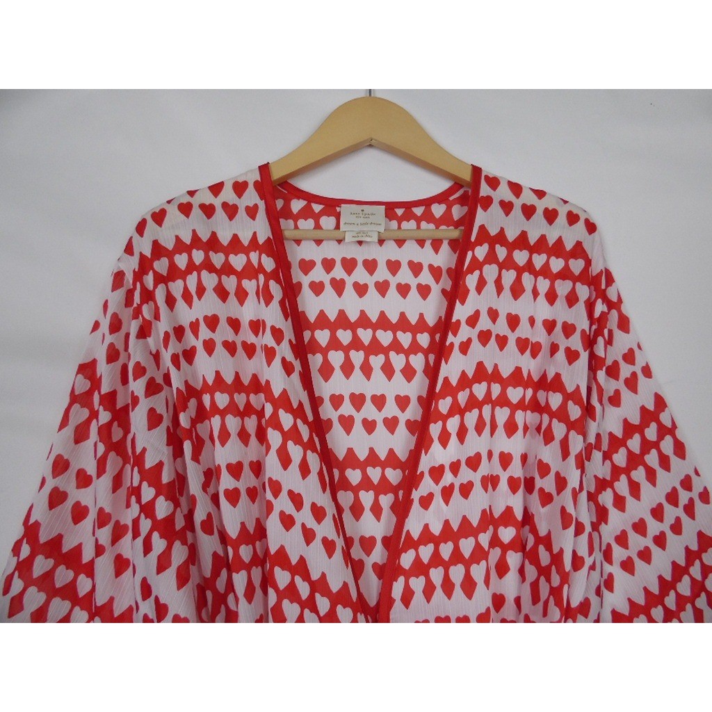 Kate Spade New York Heart Print Robe Sz XS Small Red White Lightweight Wrap thumbnail 4