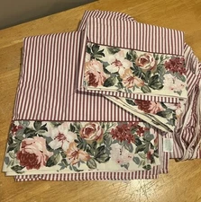 Vintage Croscill Rose Arbor Floral Stripe King Sheet Set Flat Fitted Pillowcases