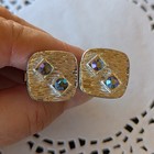 Vintage Silver Toned Iridescent Rhinestone Cufflinks — photo 2