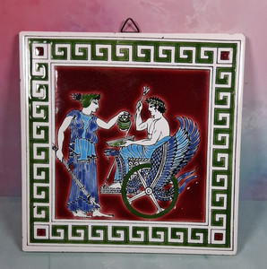 Vintage 6x6 Greek Mythology Made in Greece SMALTOTECHNIKI Ceramic Tile Wall Art