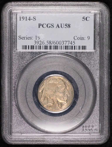 1914 S Nickel Indian Head or Buffalo PCGS AU-58